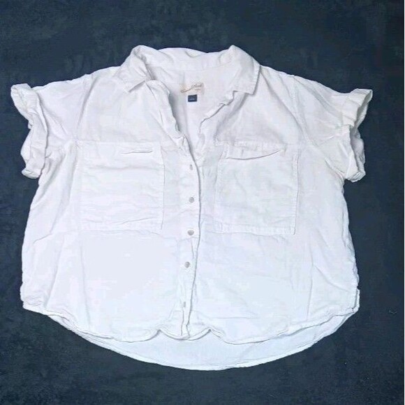 Universal Thread Tops - Universal Thread Linen Blend Short Sleeve Button Up Shirt L White Coastal Beach